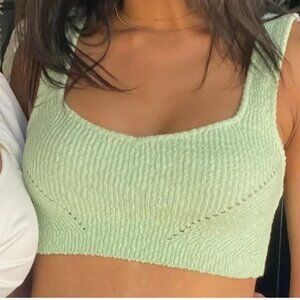 Urban Outfitters Crochet Knit Stretch Crop Tank Top XS Green Festival Travel